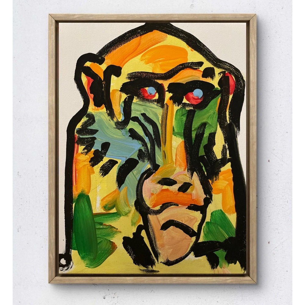 OMAN Original Abstract Monkey Portrait Acrylic Painting 8x10 Canvas Impression